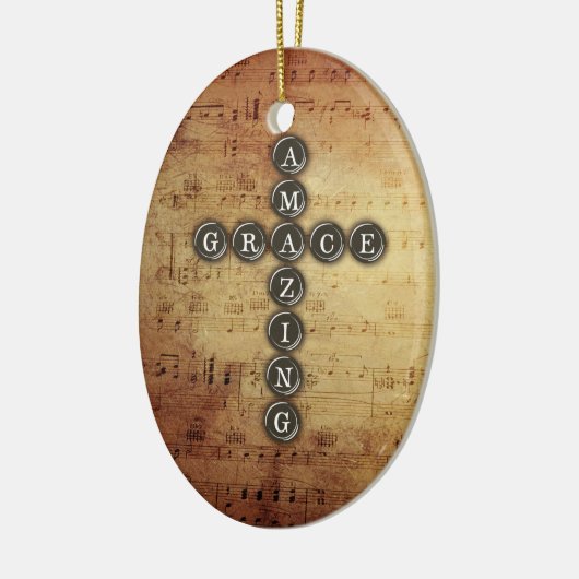 ヴィンテージ音楽シートのすばらしい優美の十字 セラミックオーナメント (左)