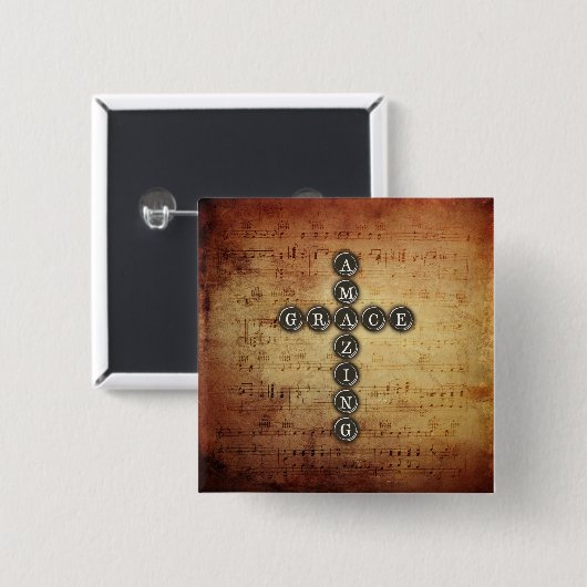 ヴィンテージ音楽シートのすばらしい優美の十字 缶バッジ (正面&裏面)