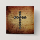 ヴィンテージ音楽シートのすばらしい優美の十字 缶バッジ (正面)