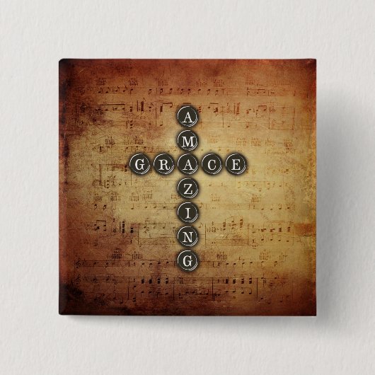 ヴィンテージ音楽シートのすばらしい優美の十字 缶バッジ (正面)