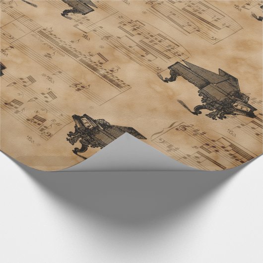 ヴィンテージ音楽シートのページの旧式なグランドピアノ ラッピングペーパー (角)