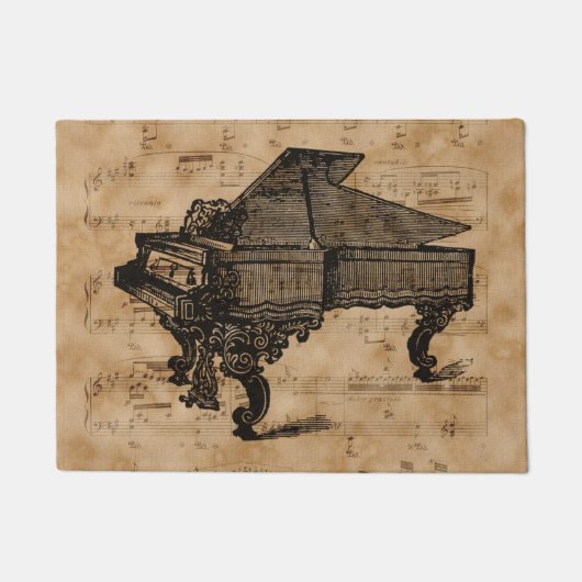 ヴィンテージ音楽シートの旧式なグランドピアノ ドアマット (正面)