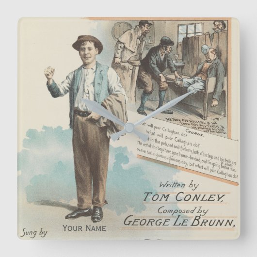 ヴィンテージ音楽ソングシート貧しいキャラハン合唱団 スクエア壁時計 (正面)