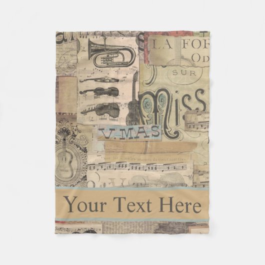 ヴィンテージ音楽ノートtubaギターバイオリン音楽テーマ フリースブランケット (正面)