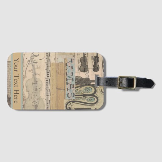 ヴィンテージ音楽ノートtubaギターバイオリン音楽テーマ ラゲッジタグ (正面横)