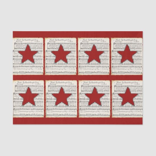 ヴィンテージ音楽赤い星の素朴なクリスマス 薄葉紙 (正面)