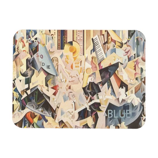 ヴィンテージ音楽、アールデコジャズ、青のラプソディ マグネット (横)