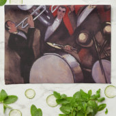 ヴィンテージ音楽、アールデコミュージカルジャズバンド妨害 キッチンタオル (折り畳み)