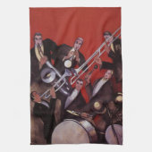 ヴィンテージ音楽、アールデコミュージカルジャズバンド妨害 キッチンタオル (縦)