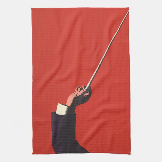 ヴィンテージ音楽、指揮者の手がバトンを持つ キッチンタオル (縦)