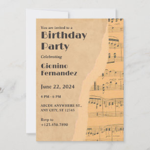 ヴィンテージ音符の誕生日 招待状