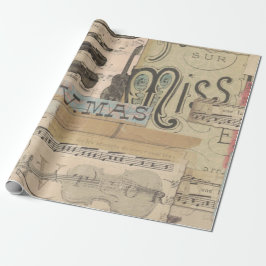 ヴィンテージ音符ギターバイオリンミュージシャン ラッピングペーパー