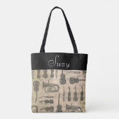 ヴィンテージ音符パターンギターバイオリンチューバトット トートバッグ (裏面)