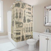 ヴィンテージ音符パターンギターヴァイオリンチューバ シャワーカーテン (インサイチュ)