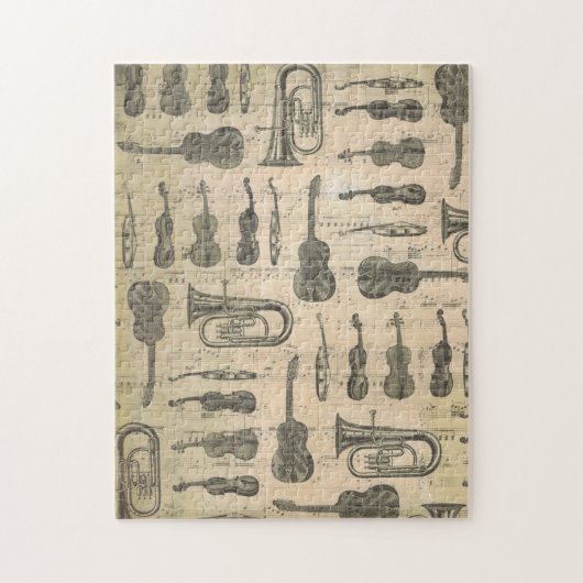 ヴィンテージ音符パターンギターヴァイオリンチューバ ジグソーパズル (縦)
