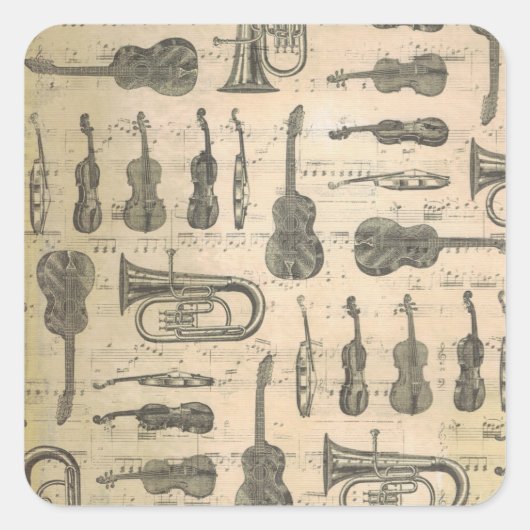 ヴィンテージ音符パターンギターヴァイオリンチューバ スクエアシール (正面)