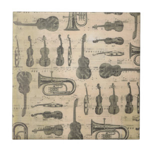 ヴィンテージ音符パターンギターヴァイオリンチューバ タイル