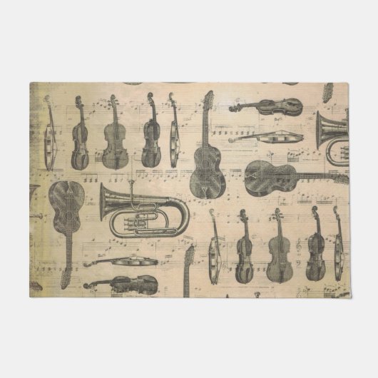 ヴィンテージ音符パターンギターヴァイオリンチューバ ドアマット (正面)