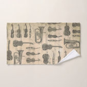 ヴィンテージ音符パターンギターヴァイオリンチューバ ハンドタオル (ハンドタオル)