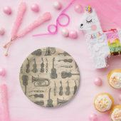 ヴィンテージ音符パターンギターヴァイオリンチューバ ペーパープレート (パーティー)