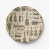 ヴィンテージ音符パターンギターヴァイオリンチューバ ペーパープレート (正面)