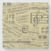 ヴィンテージ音符パターンミュージシャン ストーンコースター (正面)