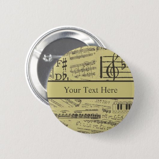 ヴィンテージ音符パターン音楽テーマミュージシャン 缶バッジ (正面&裏面)