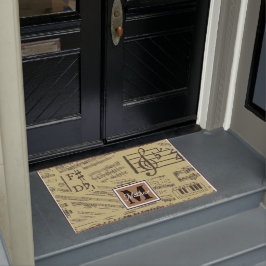 ヴィンテージ音符ミュージシャンモノグラム ドアマット