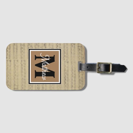 ヴィンテージ音符ミュージシャンモノグラム ラゲッジタグ (正面横)