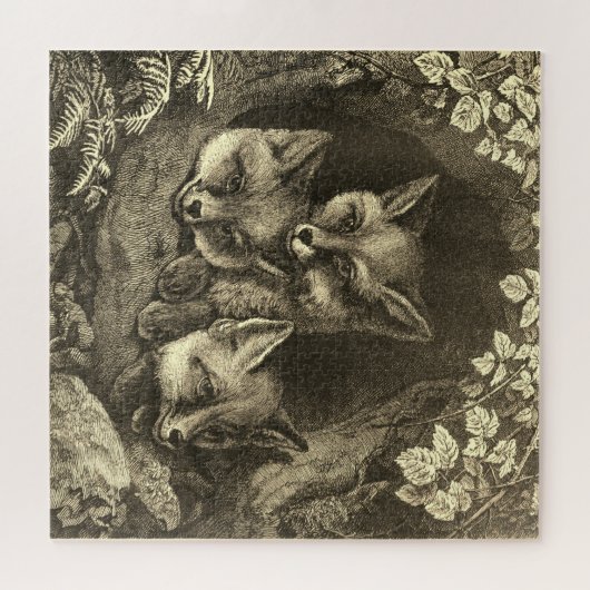 ヴィンテージ頭が切れる3小狐アンティーク小児 ジグソーパズル (横)