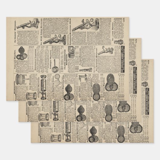 ヴィンテージ顕微鏡カタログページ ラッピングペーパーシート (セット)