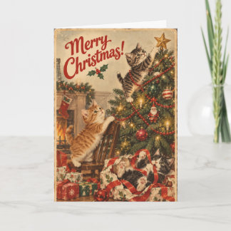 ヴィンテージ風おもしろ猫クリスマスカード | レトロクリスマス カード