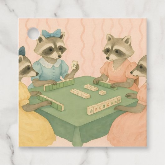 ヴィンテージ風かわいいアライグマの麻雀デザイン フェイバータグ (正面)