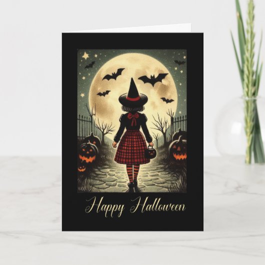 ヴィンテージ風かわいい魔女のハロウィン シーズンカード (正面)