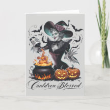 ヴィンテージ風かわいい魔法使いのハロウィン・カード