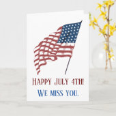 ヴィンテージ風になびく米国愛国国旗 カード (黄色い花)