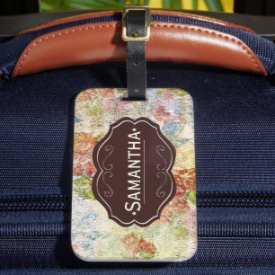 ヴィンテージ風にアレンジされたお花の柄のオーダーメイド ラゲッジタグ