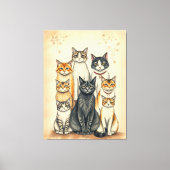 ヴィンテージ風ねこ一家の肖像画 キャンバスプリント (正面)