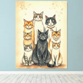 ヴィンテージ風ねこ一家の肖像画 キャンバスプリント (インサイチュ (ウッドフロア))