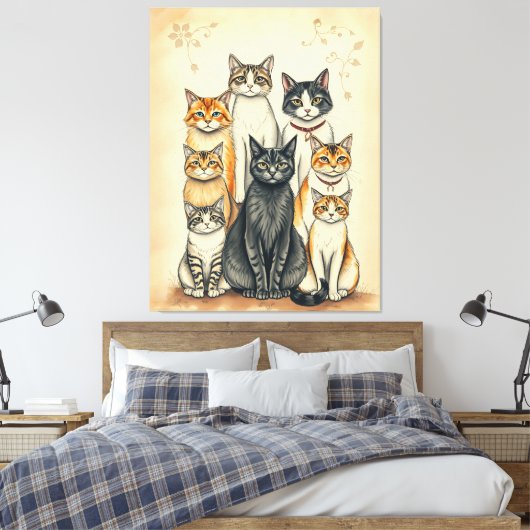 ヴィンテージ風ねこ一家の肖像画 キャンバスプリント (インサイチュ (寝室))