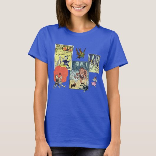 ヴィンテージ風のオズの魔法使い キャラクターとシーン Tシャツ (正面)