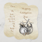 ヴィンテージ風のスチームパンクをテーマにしたウェディング 招待状 (正面/裏面)