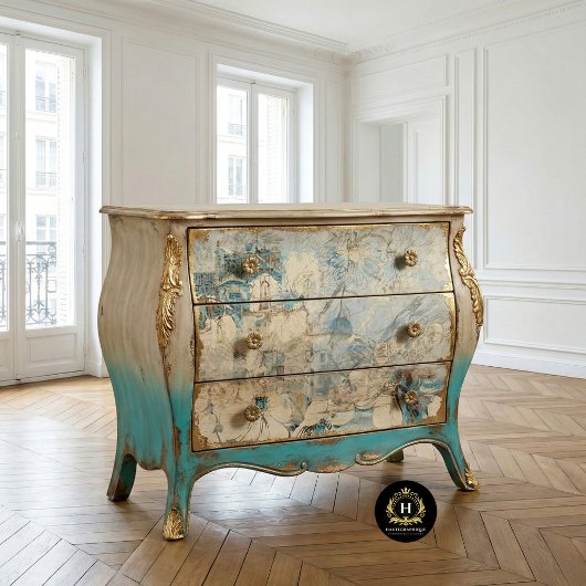 ヴィンテージ風のフローラルテクスチャーデコパージュ家具 薄葉紙
