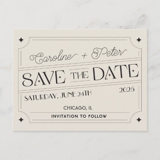 ヴィンテージ風のマッチボックス「Save the Date」発表 案内ポストカード (正面)