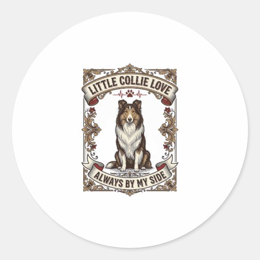 ヴィンテージ風の名言入りコリー犬愛好家Tシャツ ラウンドシール (正面)