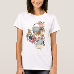 ヴィンテージ風の子供たちがおもちゃの列車で遊ぶ楽しそうな様子 Tシャツ