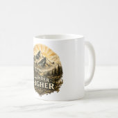 ヴィンテージ風の山の冒険デザイン コーヒーマグカップ (正面右)