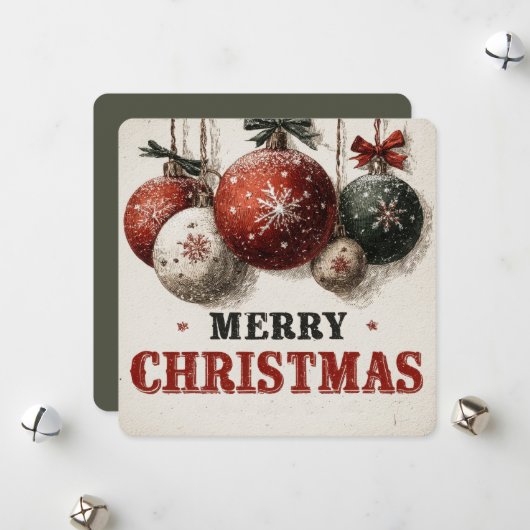 ヴィンテージ風の彫刻スタイルのクリスマス オーナメント シーズンカード (正面/裏面インサイチュ)