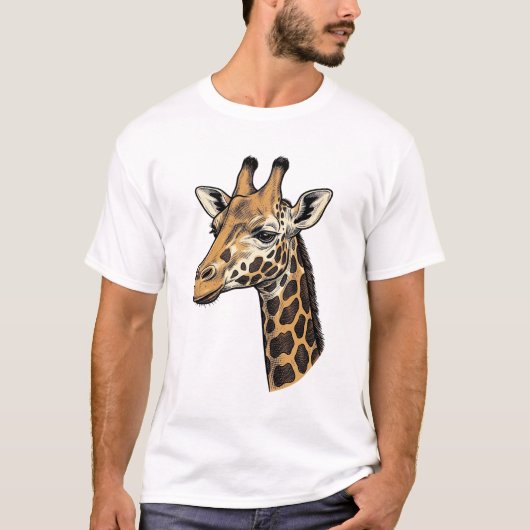 ヴィンテージ風の彫刻 キリンの肖像Tシャツデザイン (7 Tシャツ (正面)