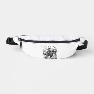 ヴィンテージ風の彫版技法を使った恐竜にまたがる乗馬グラフィックTシャツ_1 ファニーパック
